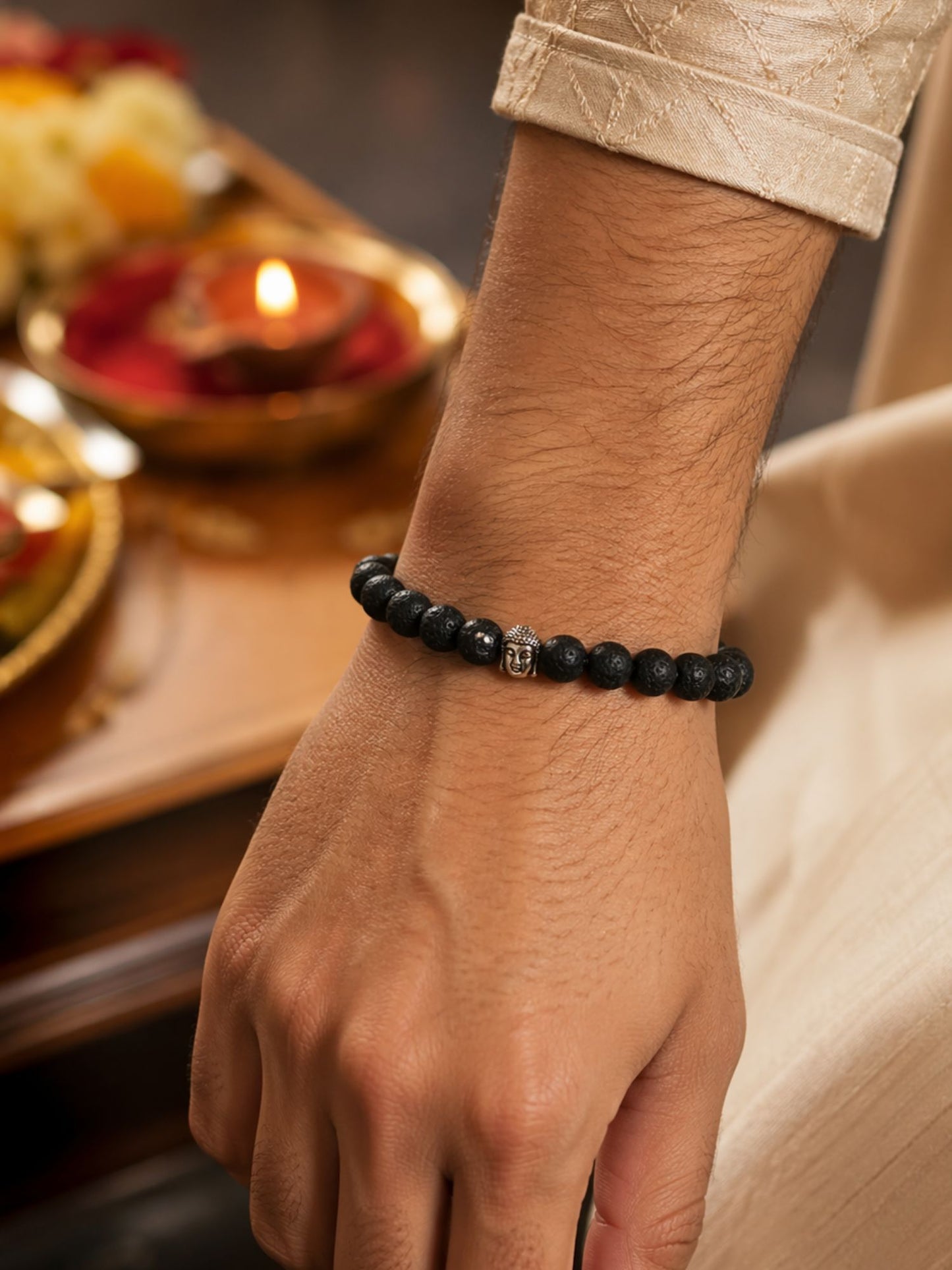 (Set of 2) Buddha Charm Black Bead Lumba Rakhi Bhaiya Bhabhi