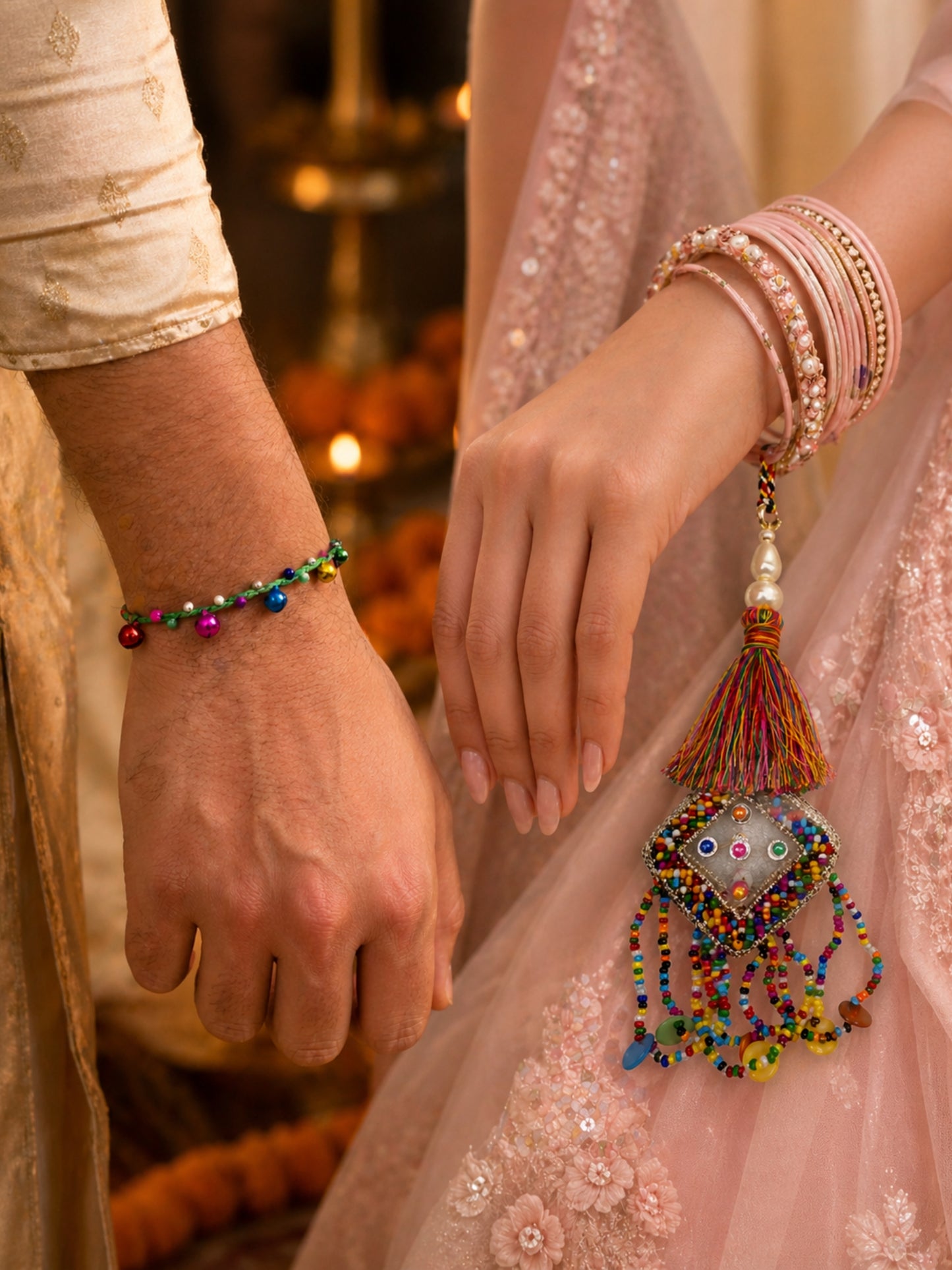 (Set of 2) Mirror Tassel Ghungroo Lumba Rakhi Bhaiya Bhabhi