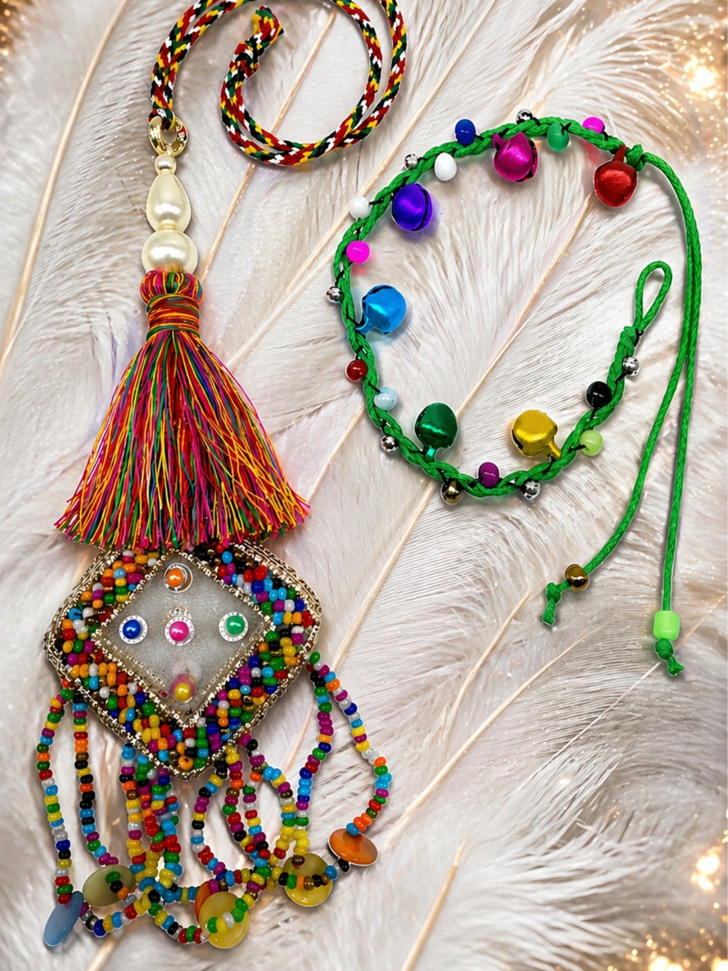 (Set of 2) Mirror Tassel Ghungroo Lumba Rakhi Bhaiya Bhabhi