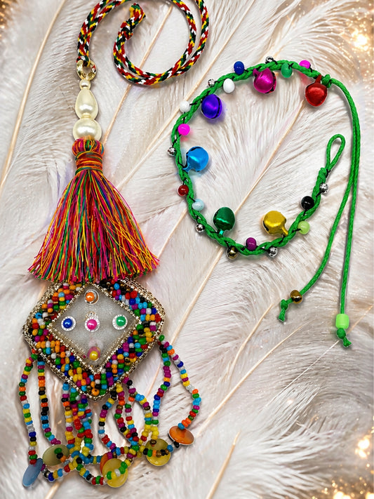 (Set of 2) Mirror Tassel Ghungroo Lumba Rakhi Bhaiya Bhabhi
