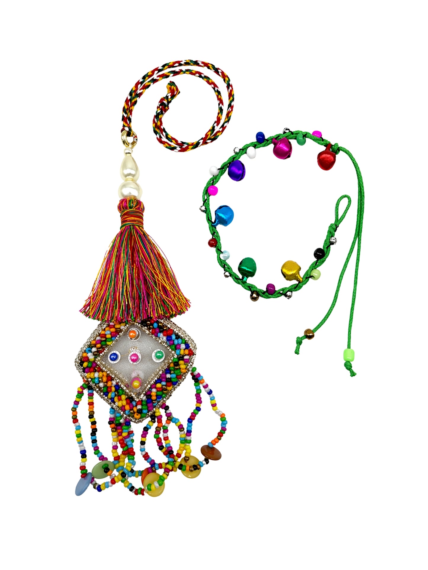 (Set of 2) Mirror Tassel Ghungroo Lumba Rakhi Bhaiya Bhabhi