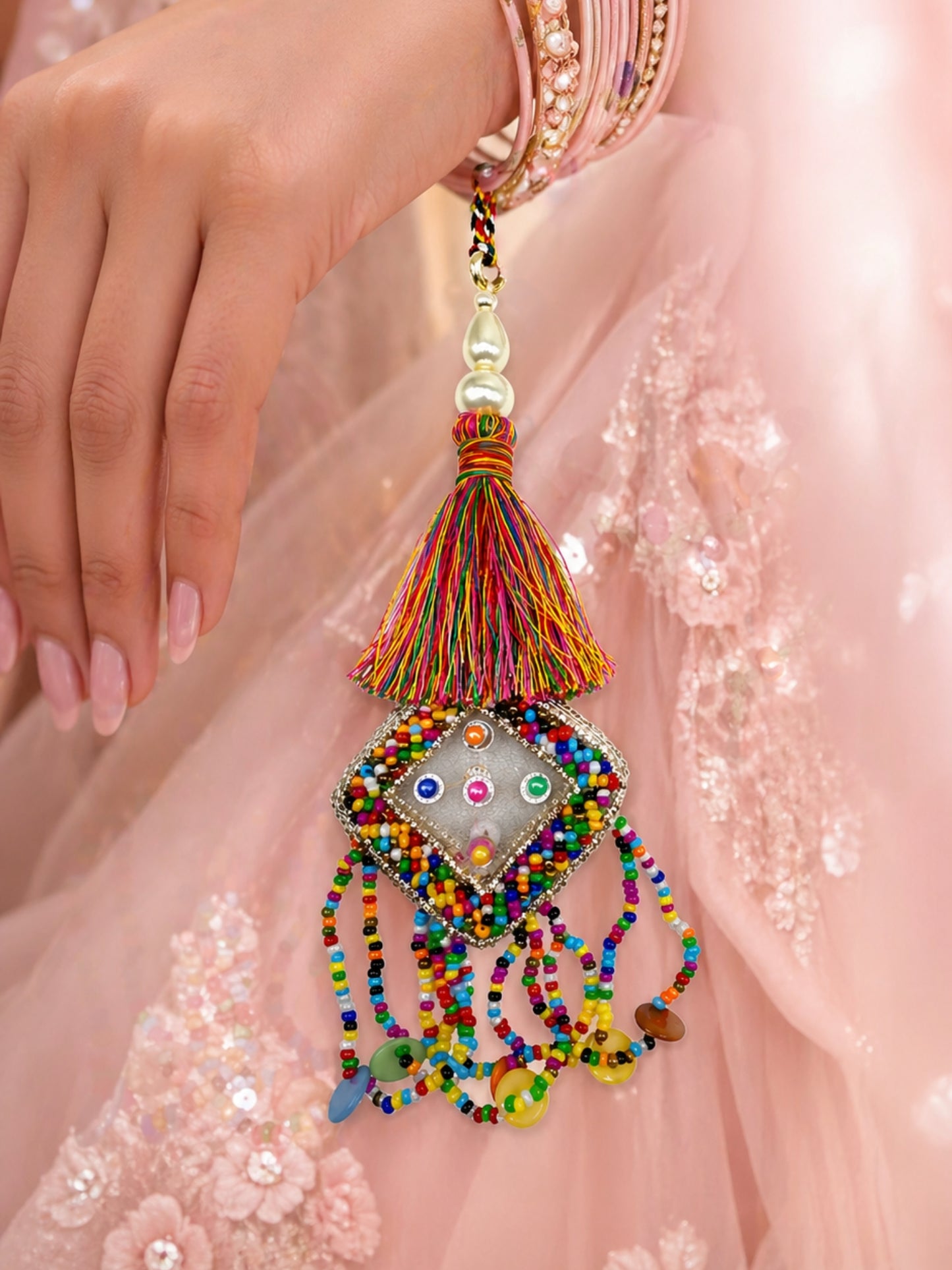 (Set of 2) Mirror Tassel Ghungroo Lumba Rakhi Bhaiya Bhabhi