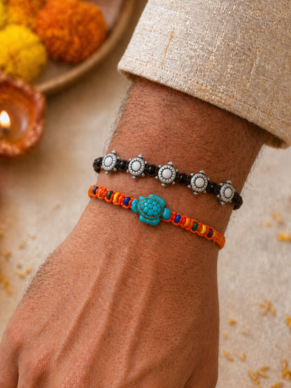 (Set of 2) Turtle Charm Bracelet Rakhi For Bhai Bhaiya Bro