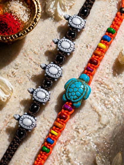(Set of 2) Turtle Charm Bracelet Rakhi For Bhai Bhaiya Bro