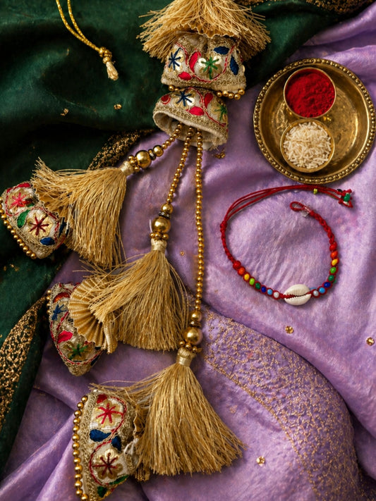 (Set of 2) Floral Tassel Shell Lumba Rakhi Bhaiya Bhabhi Pair