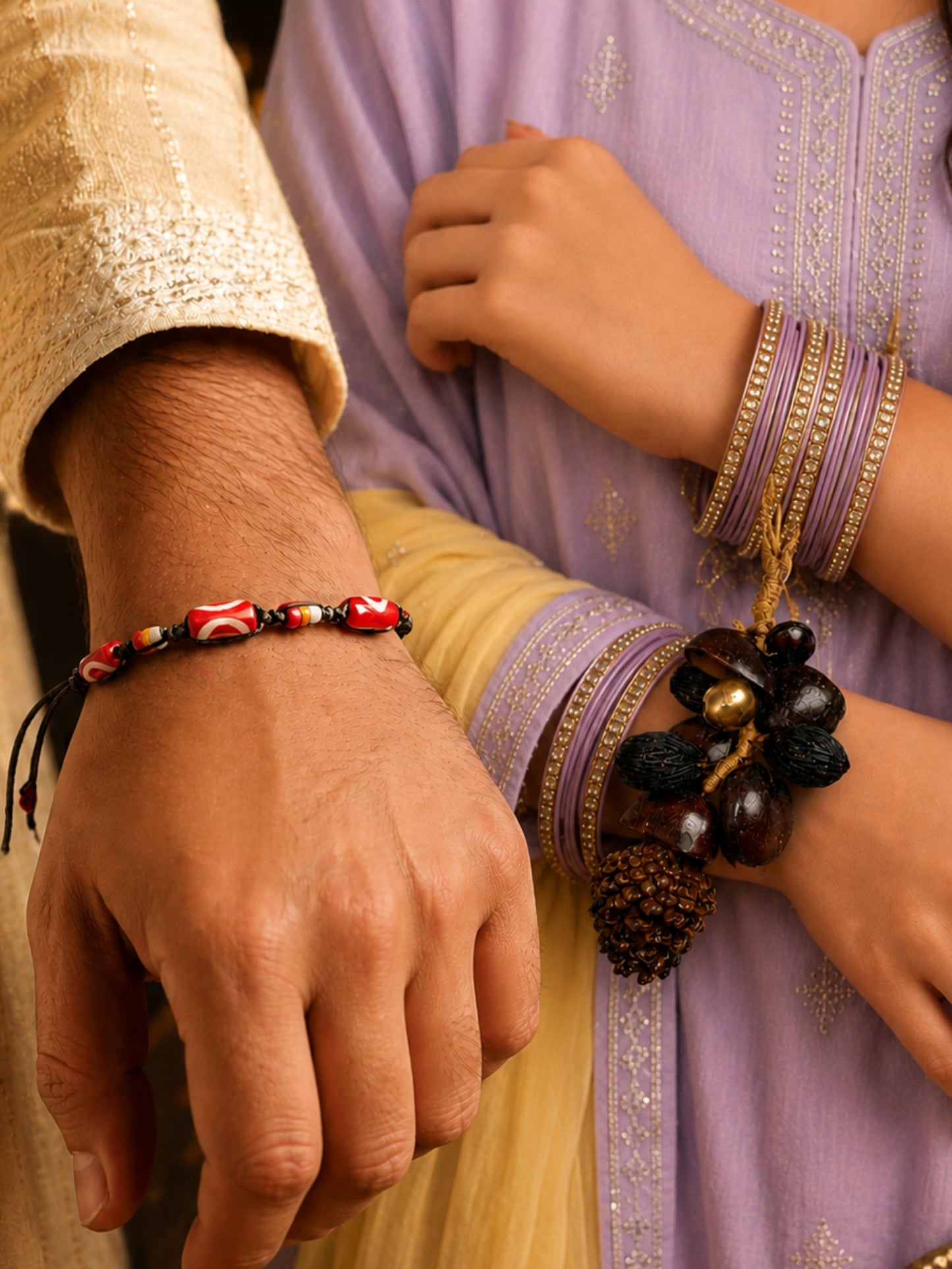(Set of 2) Geometric Tribal Bead Lumba Rakhi Bhaiya Bhabhi