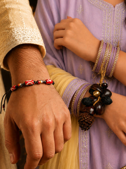 (Set of 2) Geometric Tribal Bead Lumba Rakhi Bhaiya Bhabhi