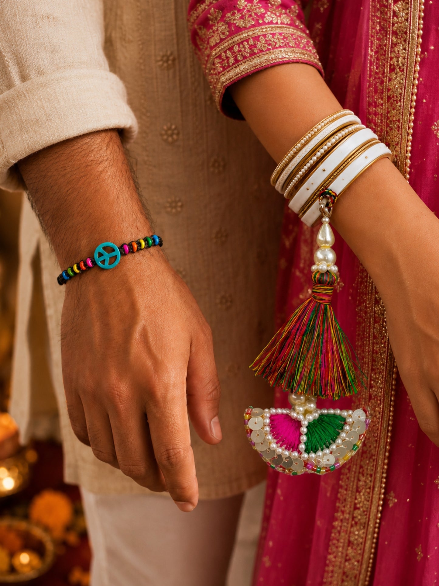 (Set of 2) Peace Symbol Tassel Lumba Rakhi Bhaiya Bhabhi
