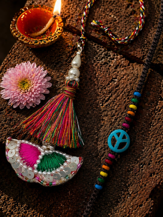 (Set of 2) Peace Symbol Tassel Lumba Rakhi Bhaiya Bhabhi