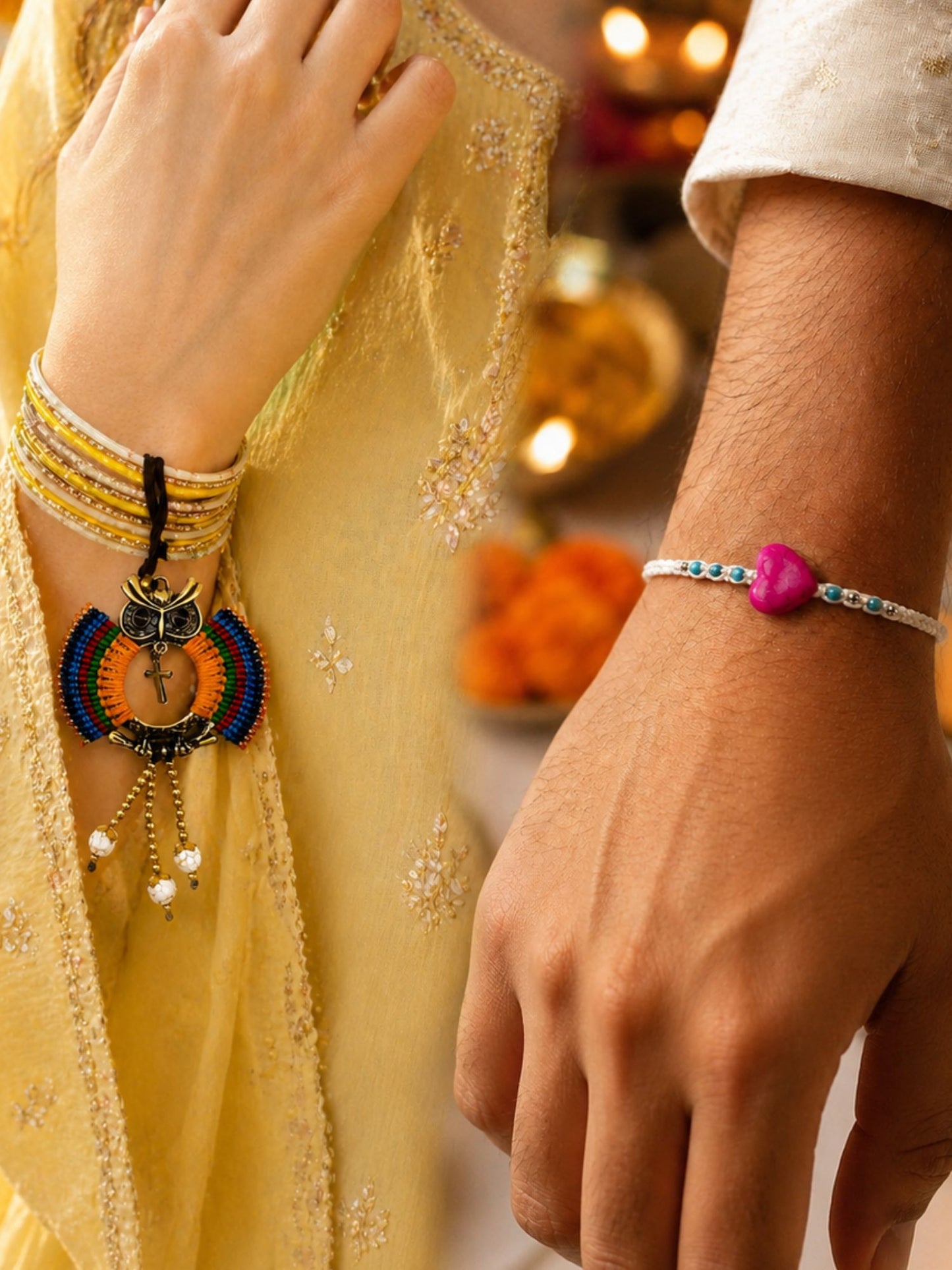 (Set of 2) Owl Heart Latkan Lumba Rakhi Bhaiya Bhabhi