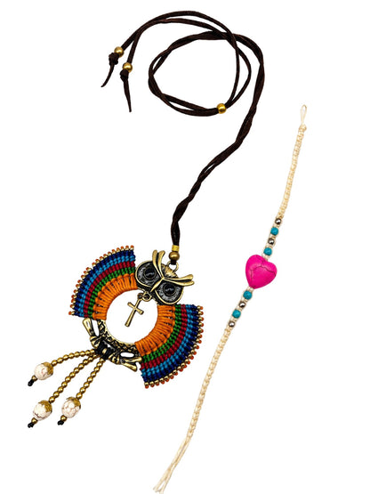 (Set of 2) Owl Heart Latkan Lumba Rakhi Bhaiya Bhabhi