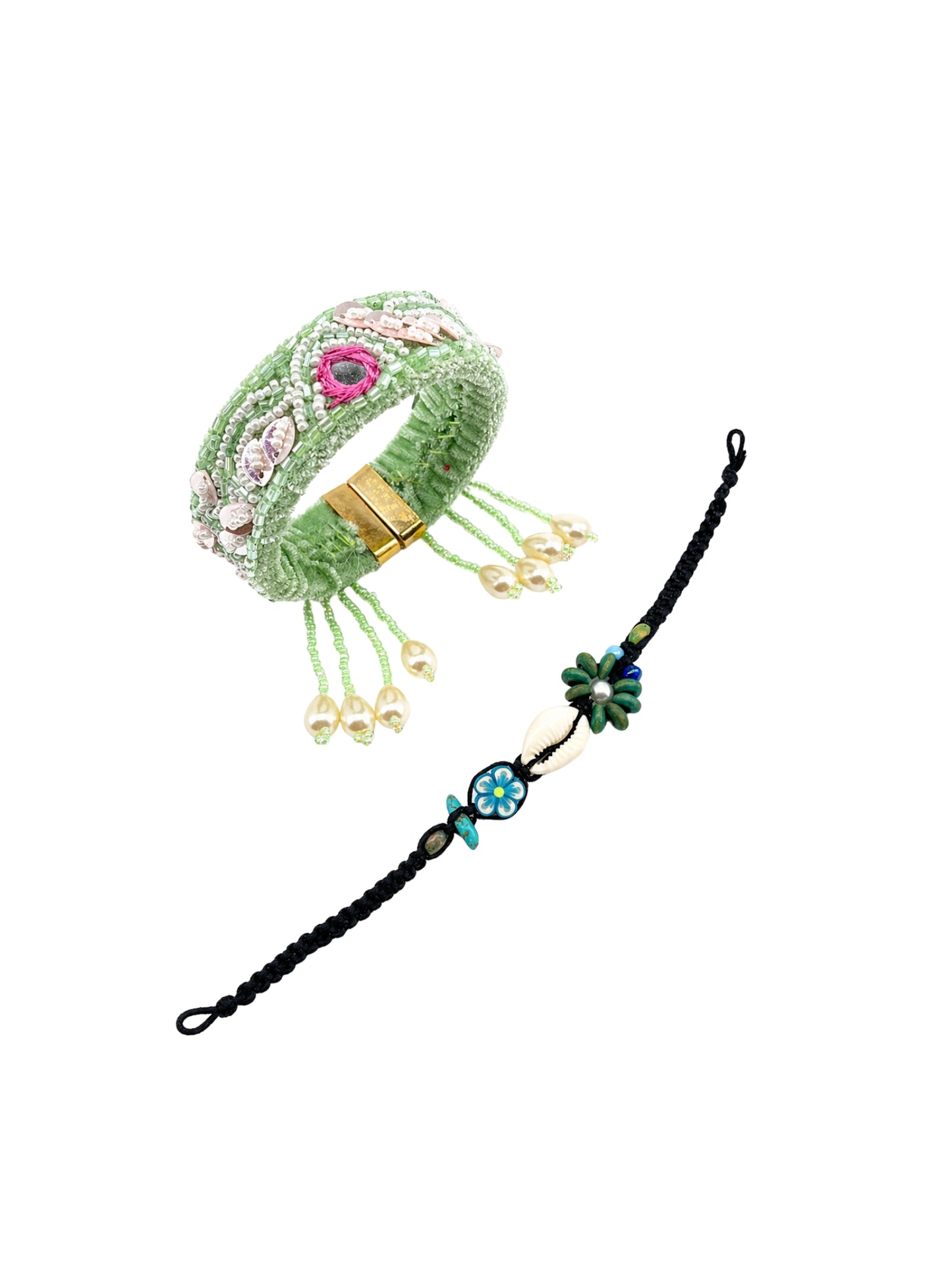 (Set of 2) Pastel Pearl Floral Shell Lumba Rakhi Bhaiya Bhabhi