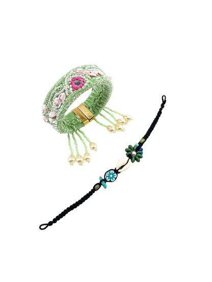 (Set of 2) Pastel Pearl Floral Shell Lumba Rakhi Bhaiya Bhabhi