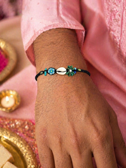 (Set of 2) Pastel Pearl Floral Shell Lumba Rakhi Bhaiya Bhabhi