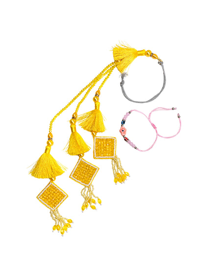 (Set of 2) Yellow Tassel Evil Eye Lumba Rakhi Bhaiya Bhabhi