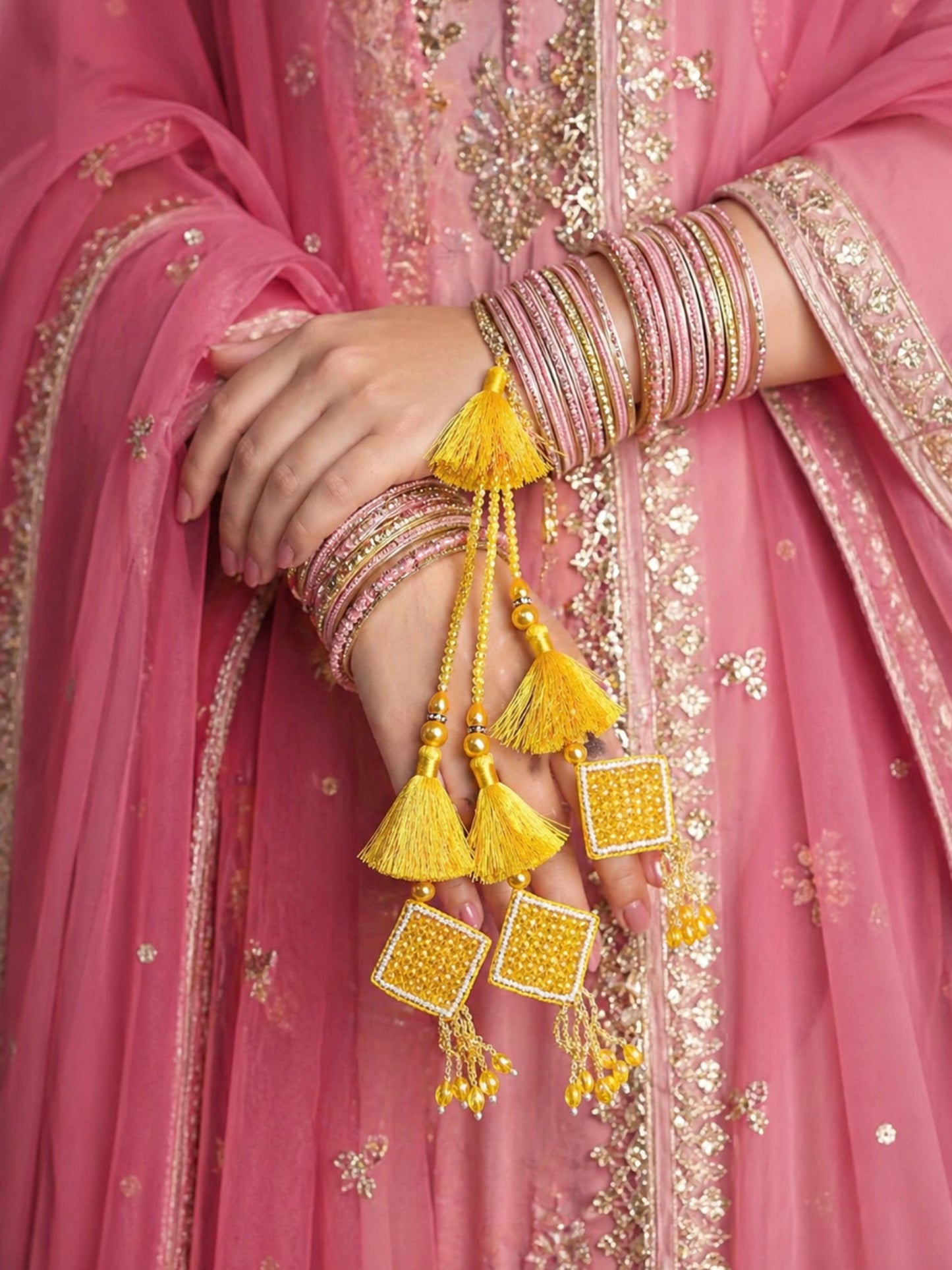 (Set of 2) Yellow Tassel Evil Eye Lumba Rakhi Bhaiya Bhabhi