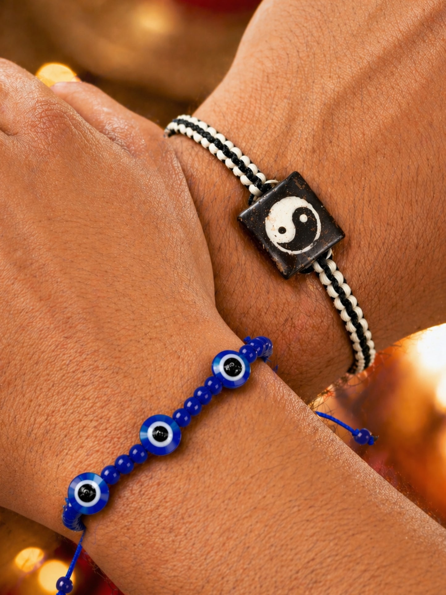 (Set of 2) Evil Eye Yin Yang Charm Bracelet Rakhi For Bhai Bro