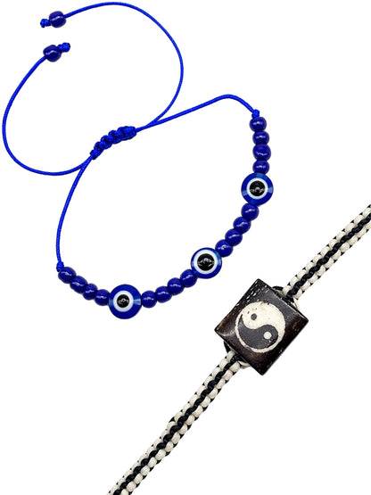 (Set of 2) Evil Eye Yin Yang Charm Bracelet Rakhi For Bhai Bro