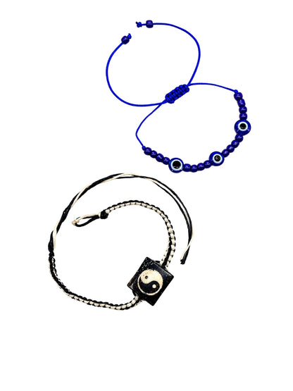 (Set of 2) Evil Eye Yin Yang Charm Bracelet Rakhi For Bhai Bro