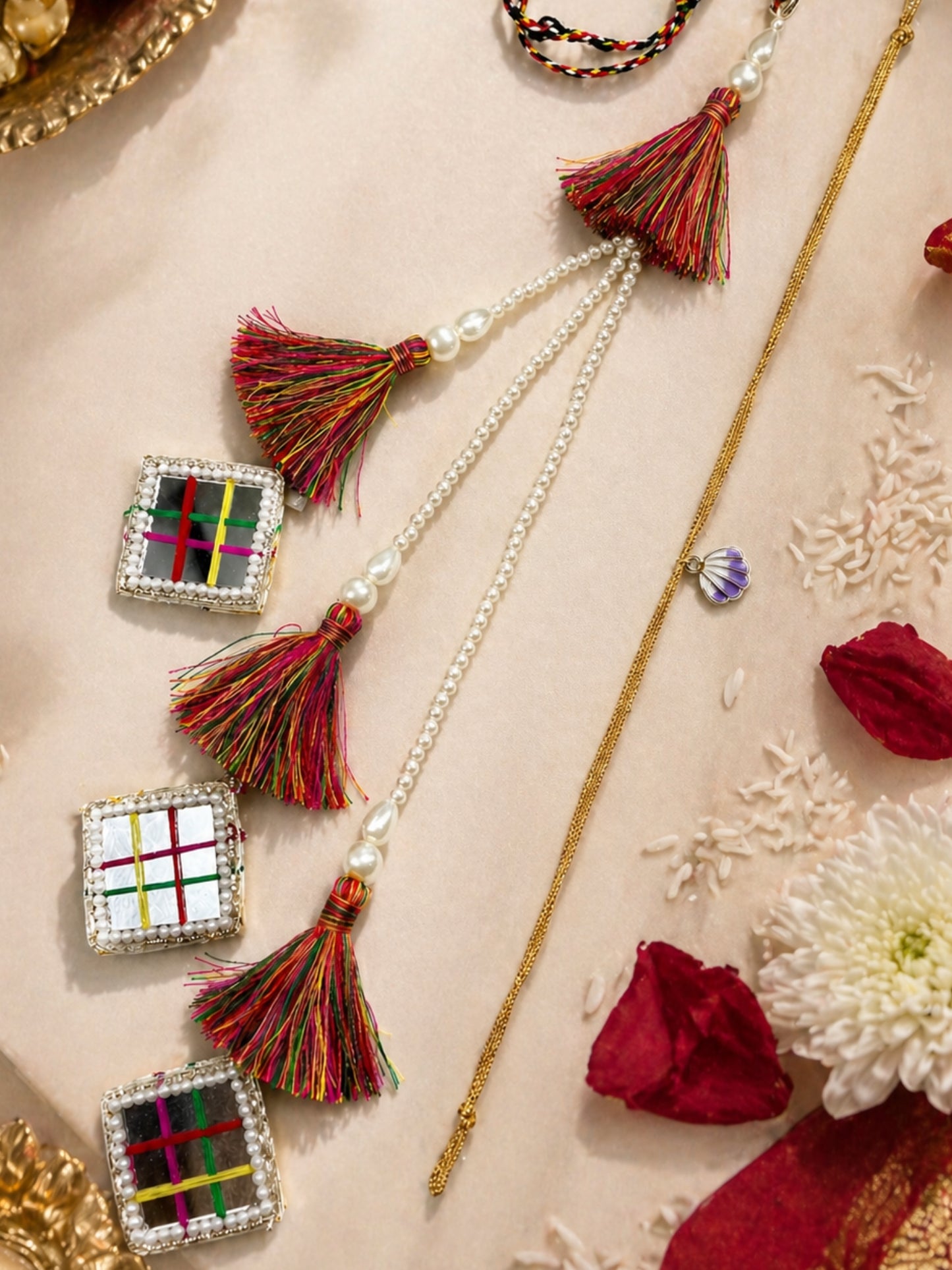 (Set of 2) Mirror Pearl Shell Lumba Rakhi Bhaiya Bhabhi