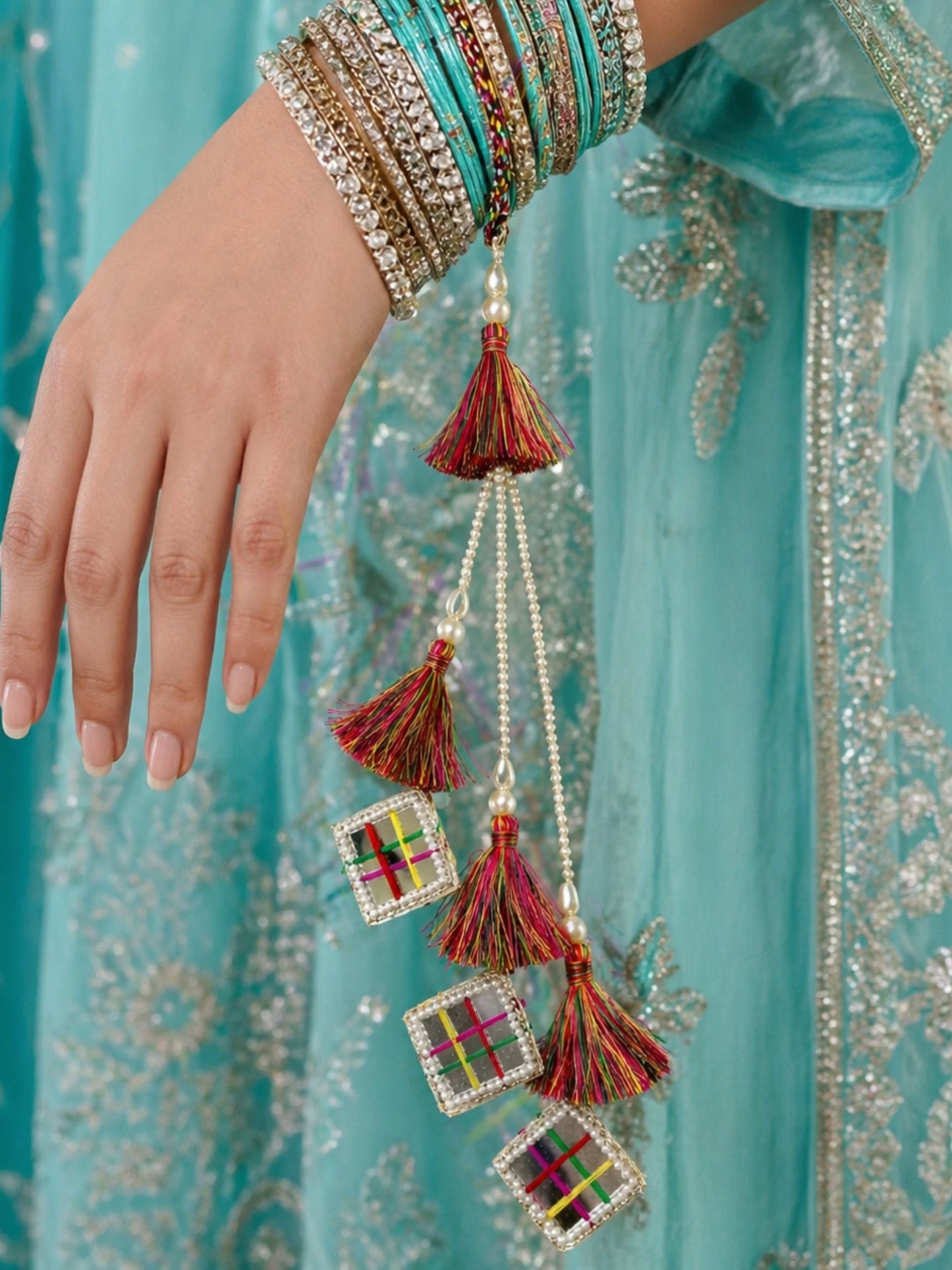 (Set of 2) Mirror Pearl Shell Lumba Rakhi Bhaiya Bhabhi