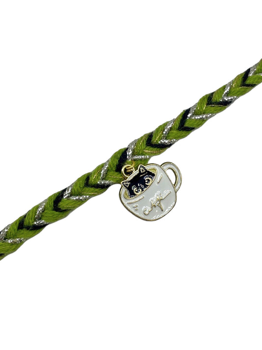 Coffee Cup & Black Cat Charm Rakhi Lumba