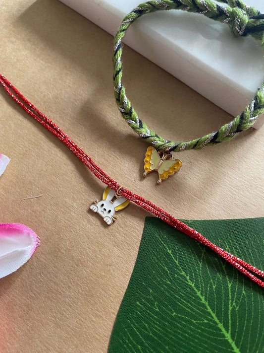 (Set of 2) Butterfly Rabbit Charms Rakhi Lumba