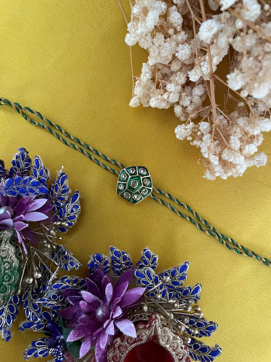 Green Kundan Rakhi Lumba