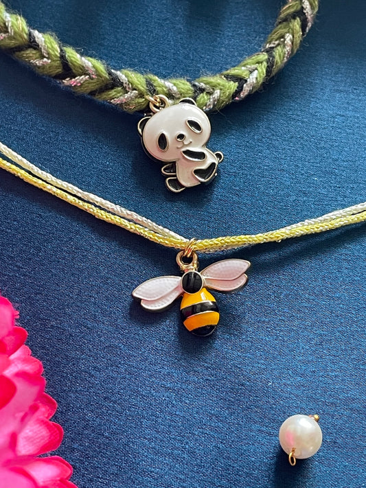 (Set of 2) Honey Bee Panda Charm Rakhi Lumba
