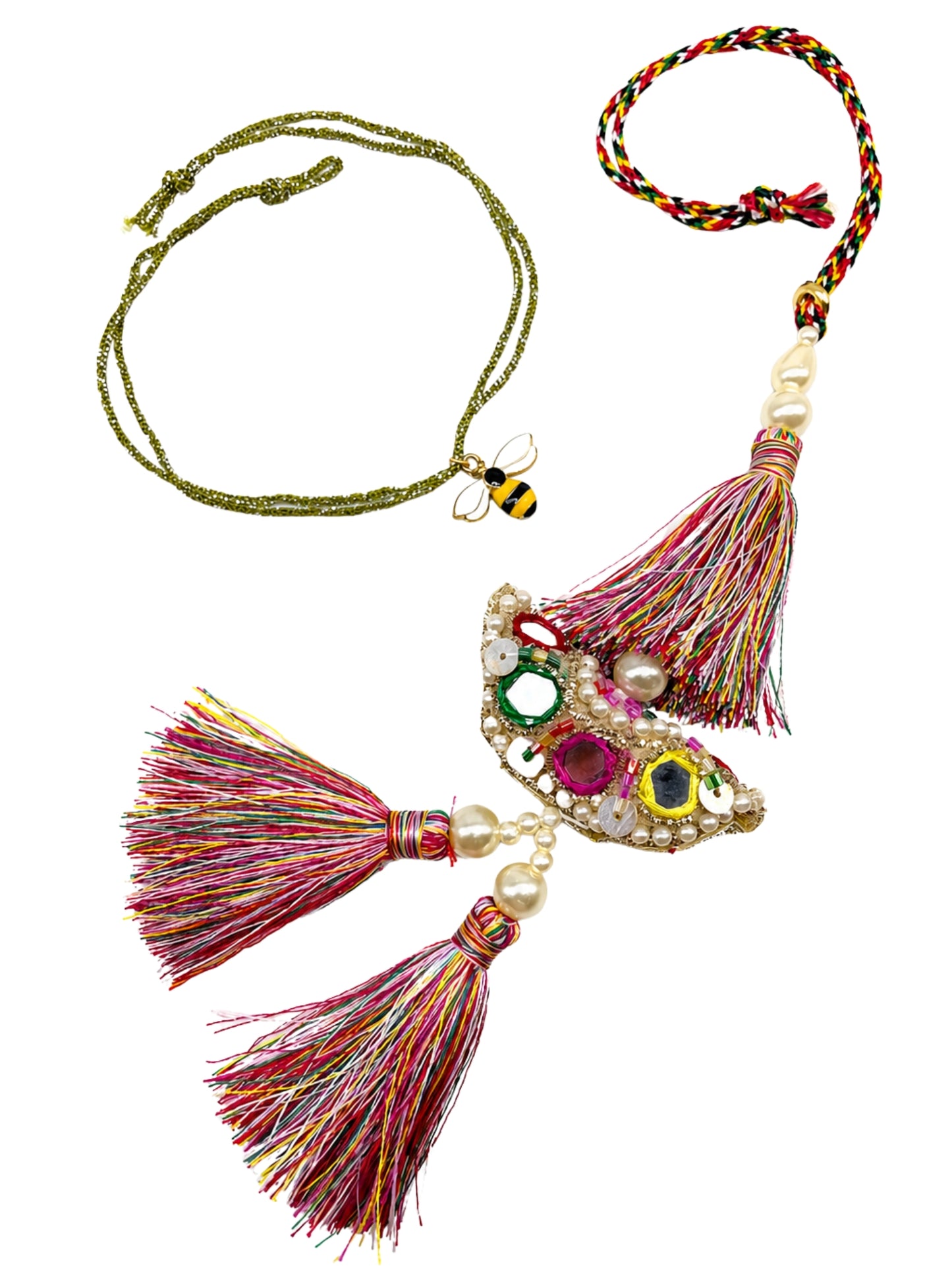 (Set of 2) Bee Charm Pearl Tassel Lumba Rakhi Bhaiya Bhabhi