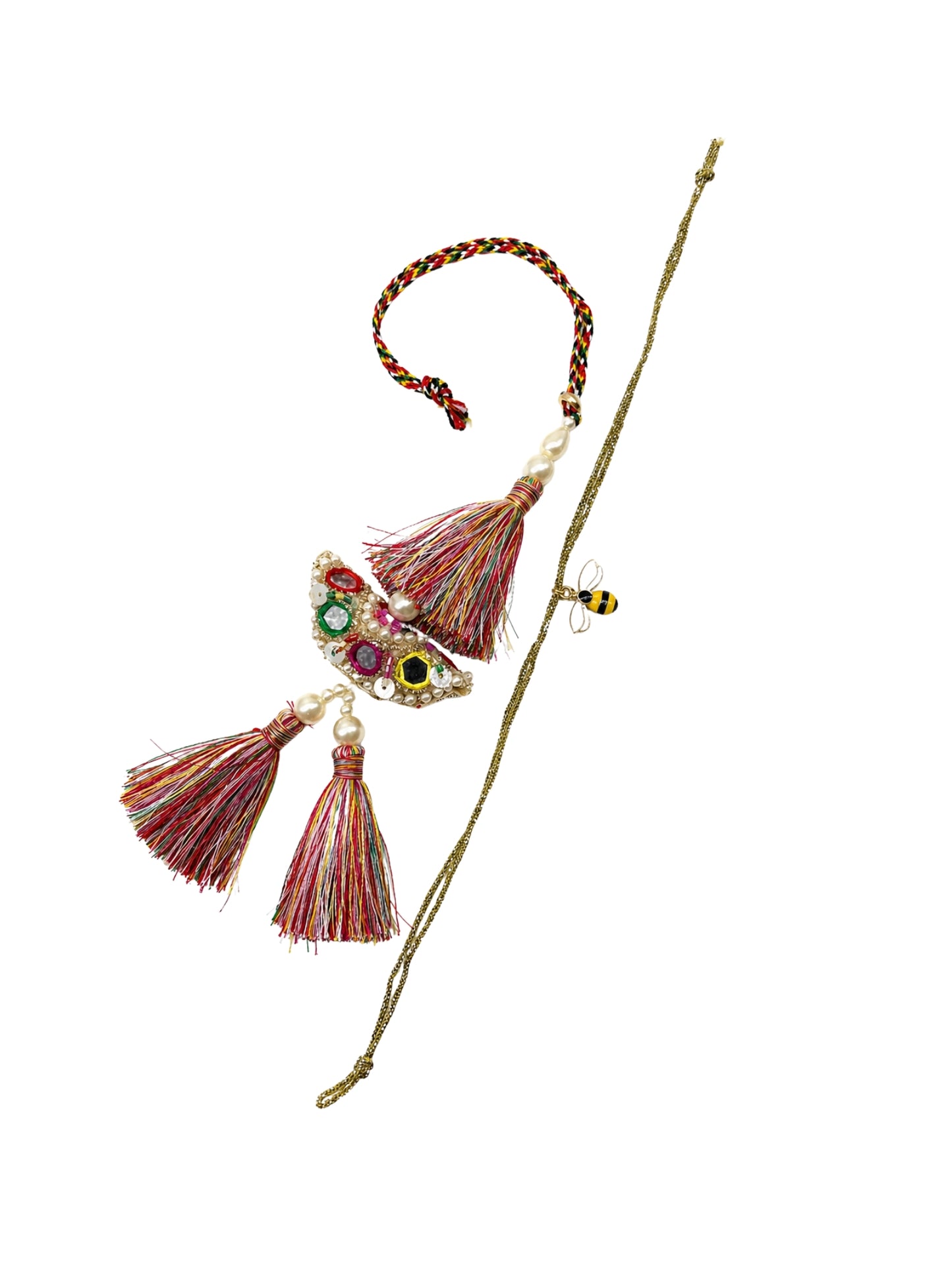 (Set of 2) Bee Charm Pearl Tassel Lumba Rakhi Bhaiya Bhabhi