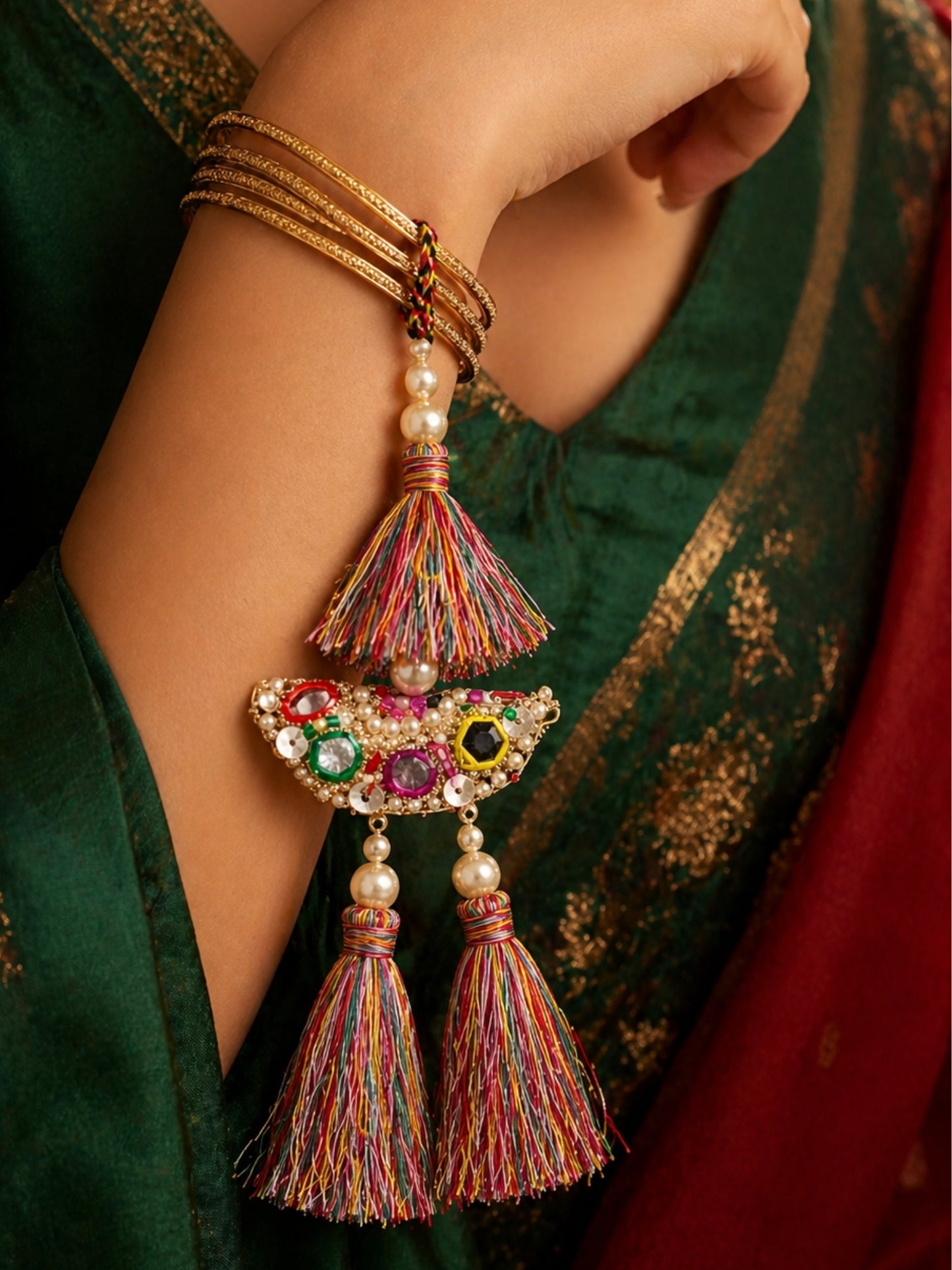 (Set of 2) Bee Charm Pearl Tassel Lumba Rakhi Bhaiya Bhabhi