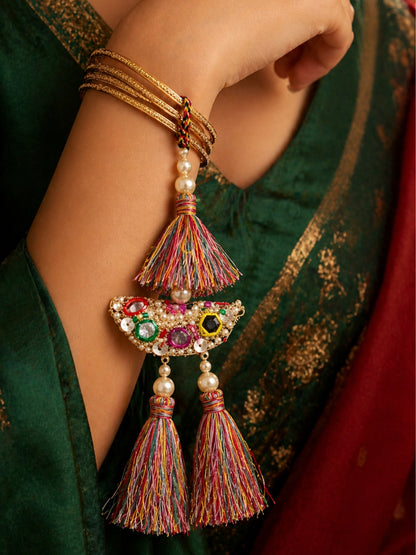 (Set of 2) Bee Charm Pearl Tassel Lumba Rakhi Bhaiya Bhabhi
