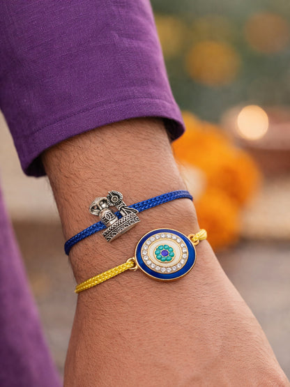 (Set of 2) Lord Shiva Trishul Evil Eye Rakhi Bracelet Bro