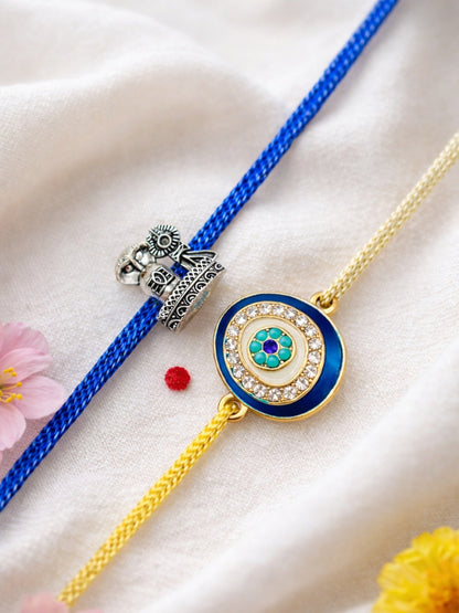 (Set of 2) Lord Shiva Trishul Evil Eye Rakhi Bracelet Bro