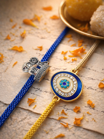 (Set of 2) Lord Shiva Trishul Evil Eye Rakhi Bracelet Bro
