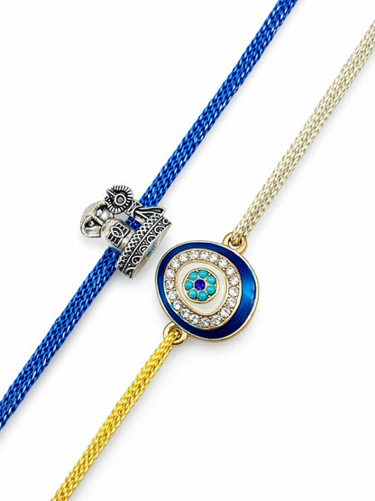 (Set of 2) Lord Shiva Trishul Evil Eye Rakhi Bracelet Bro