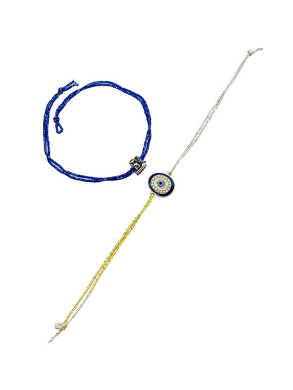 (Set of 2) Lord Shiva Trishul Evil Eye Rakhi Bracelet Bro