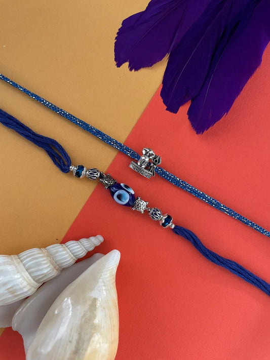 (Set of 2) Lord Shiva-Pindi/Evil Eye Charms Rakhi Lumba