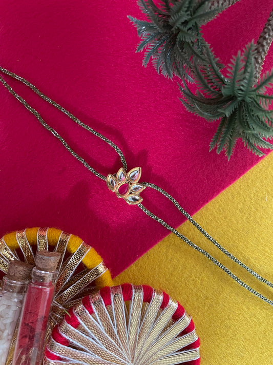 Kundan Lotus Flower Rakhi Lumba
