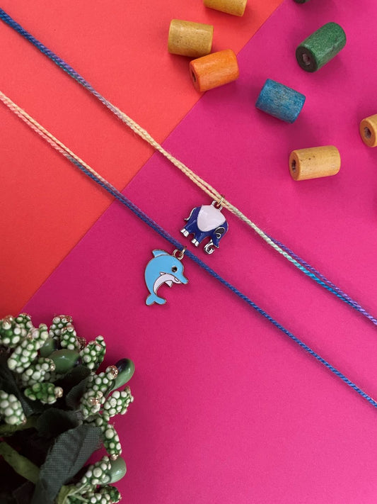 (Set of 2) Dolphin/Elephant Charm Rakhi Lumba