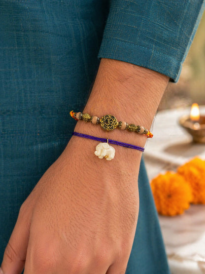 (Set of 2) Om White Elephant Rakhi Bracelet For Bhai Bro