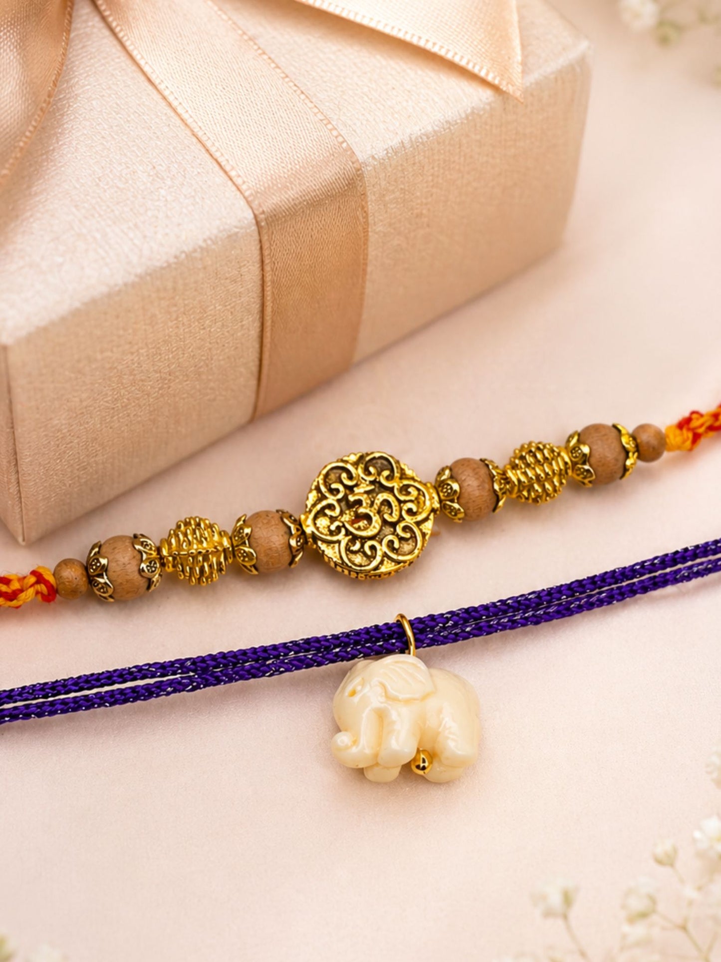 (Set of 2) Om White Elephant Rakhi Bracelet For Bhai Bro