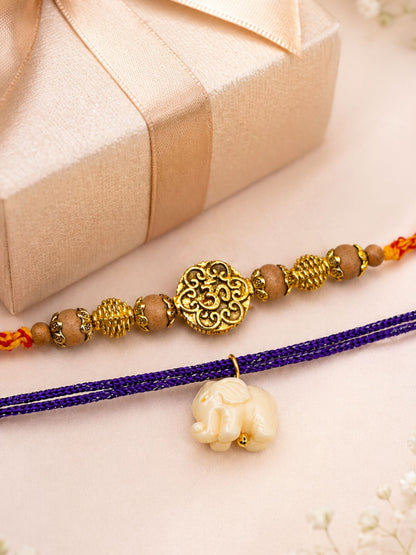 (Set of 2) Om White Elephant Rakhi Bracelet For Bhai Bro