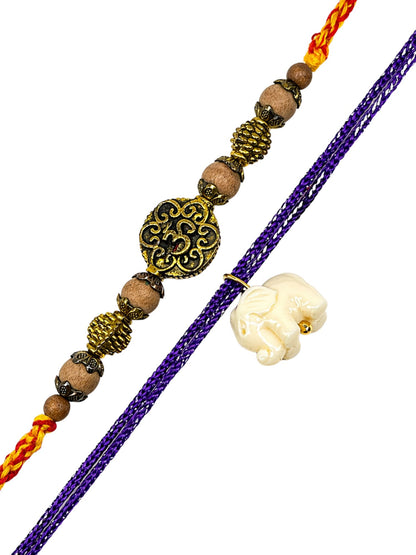 (Set of 2) Om White Elephant Rakhi Bracelet For Bhai Bro