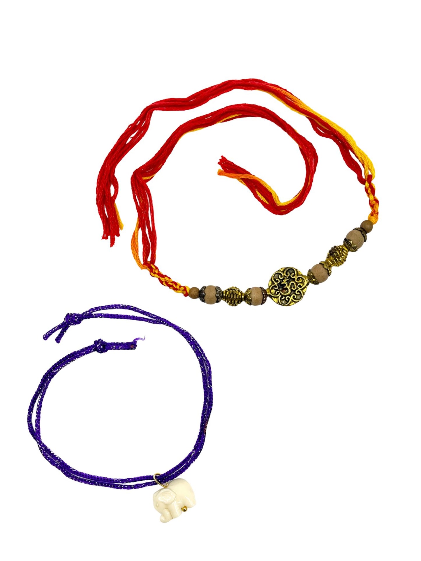 (Set of 2) Om White Elephant Rakhi Bracelet For Bhai Bro