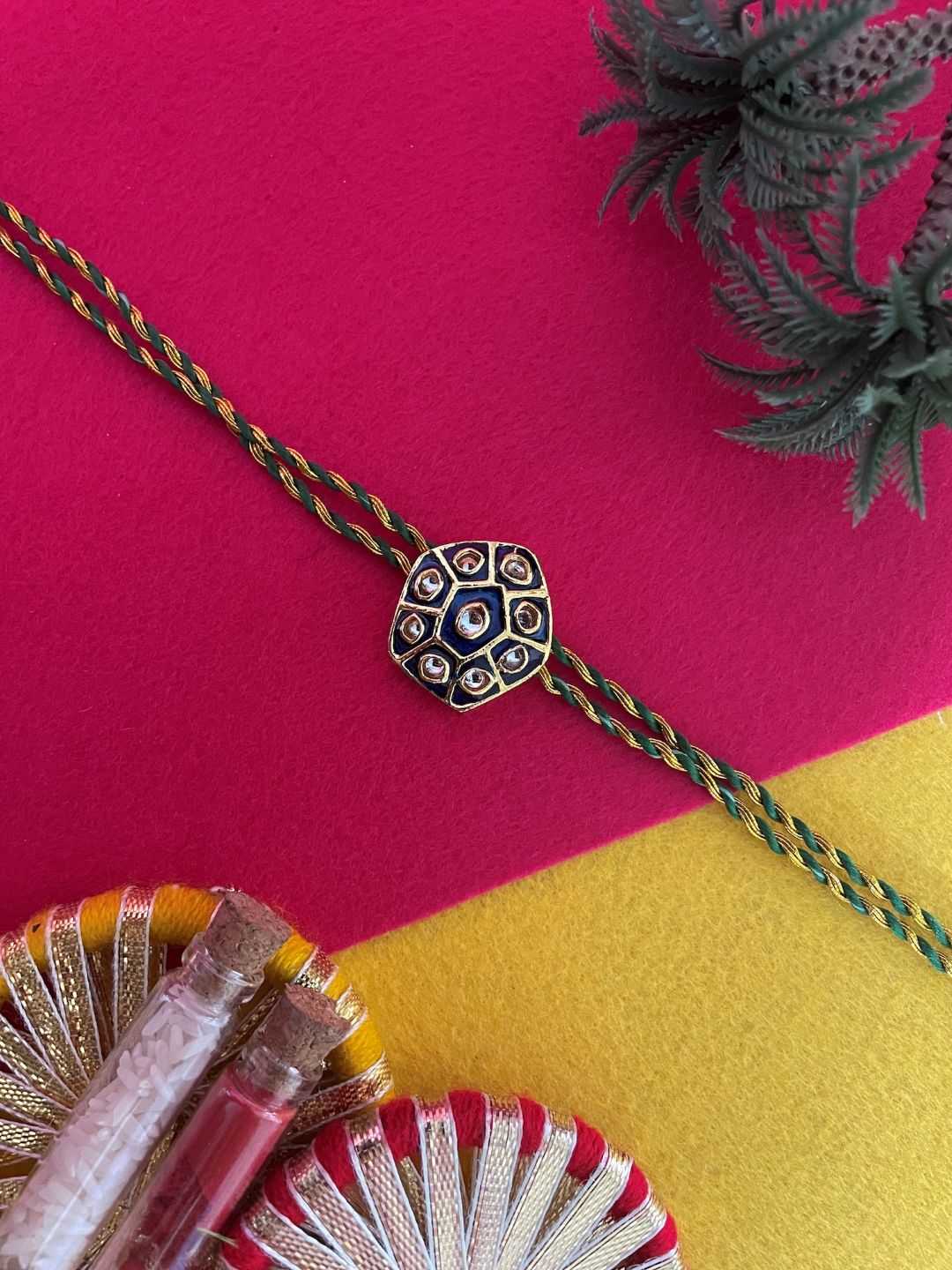 Blue Kundan Rakhi Lumba