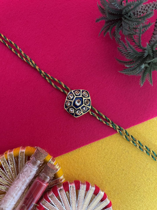 Blue Kundan Rakhi Lumba