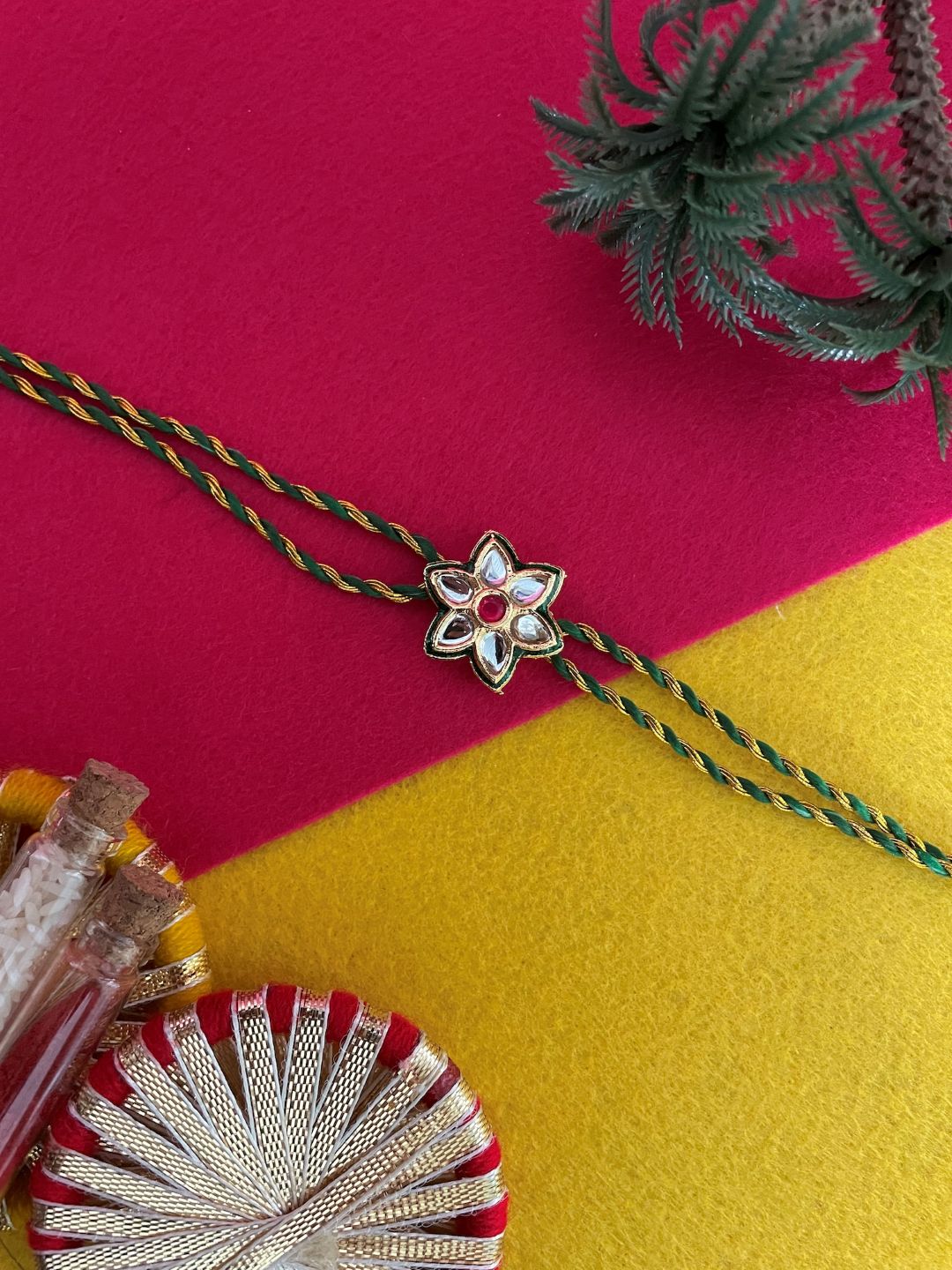 Flower Kundan Rakhi Lumba