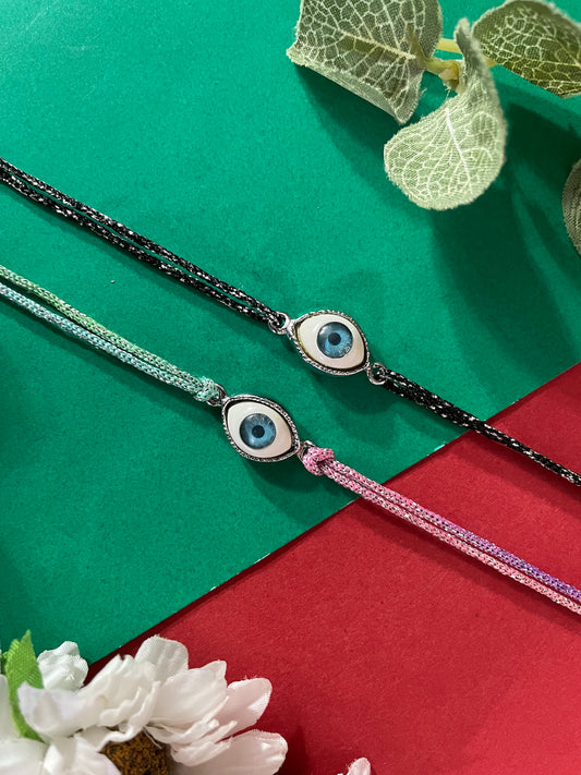 (Set of 2) Oval Shape Evil Eye Charm Rakhi Lumba